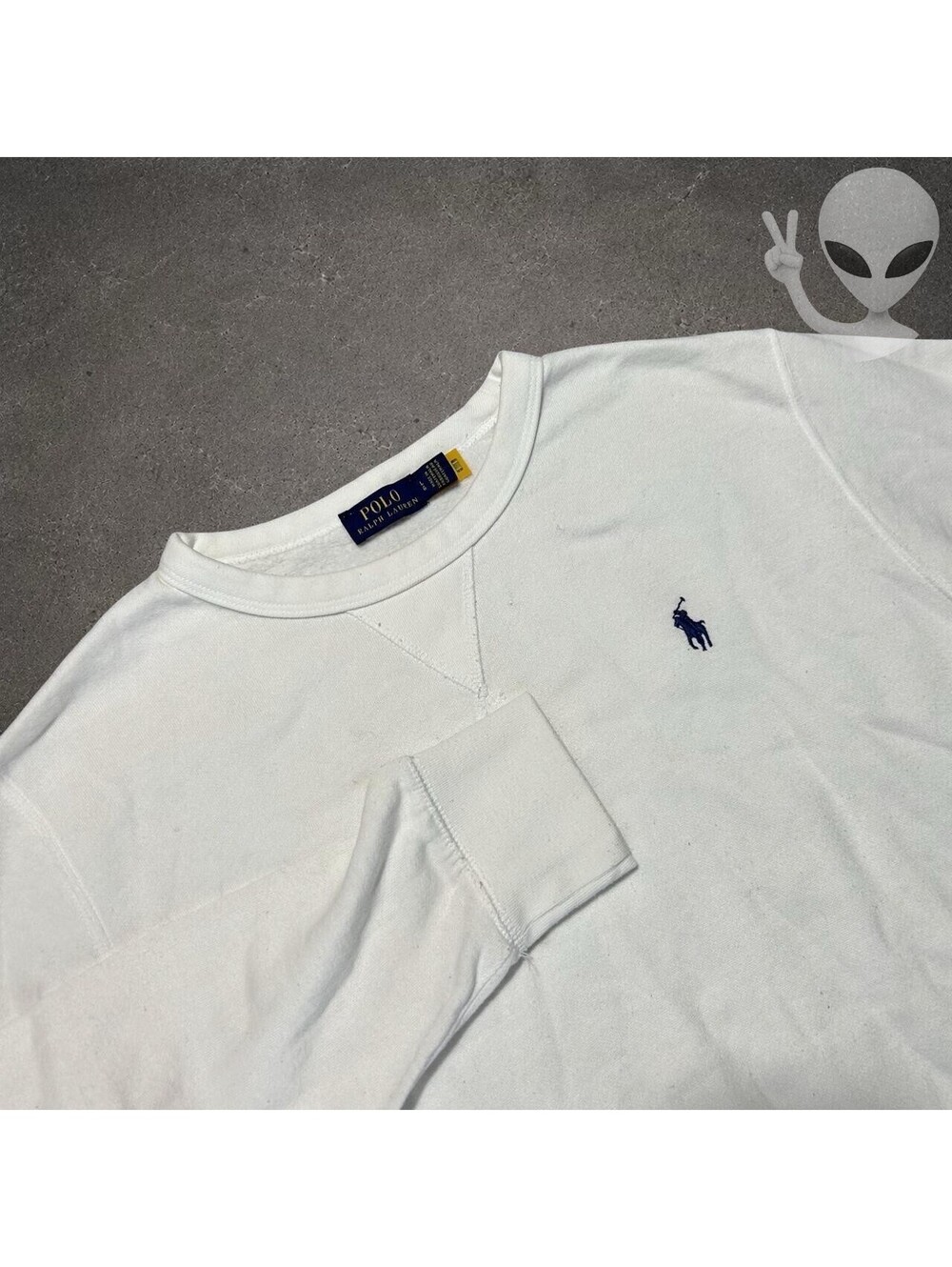 Polo Ralph Lauren Sweatshirt Womens L White V-Stitch Crewneck Fleece